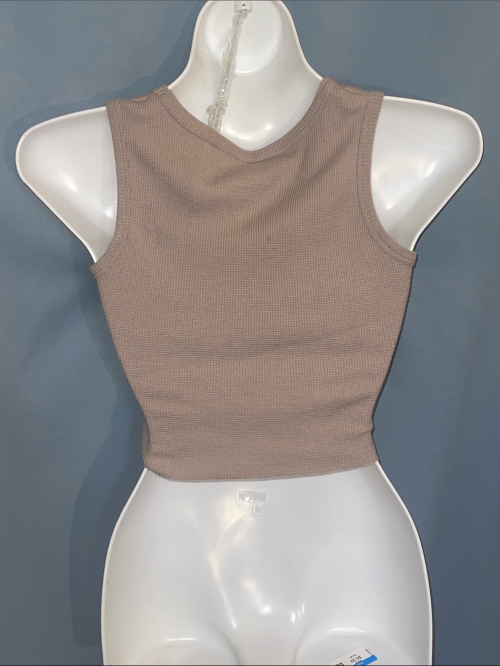 Tan Ribbed Graphic Crop Tank Top with Floral Mushroom Print - Picture 3 of 4